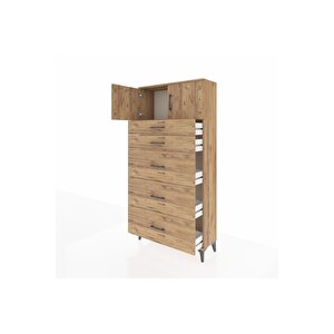 Arges Dolap Tek Raflı 5 Çekmeceli 2 Kapaklı 88x30x182 Çam-çam