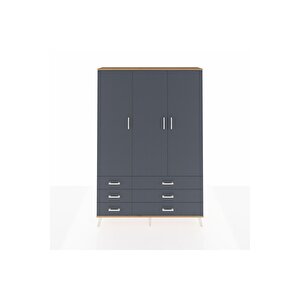 Arges Gardrop 5 Raflı 6 Çekmeceli Tek Askılı 132x30x195 Çam-antrasit