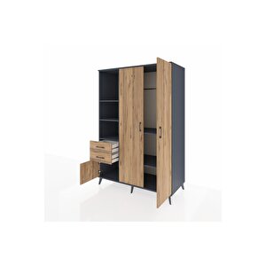 Kronos Dolap 5 Raflı 2 Çekmeceli Tek Askılı 132x59x195 Antrasit-çam/çam