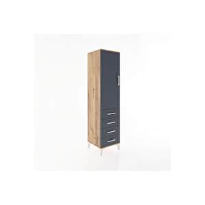 Hyperion Dolap Tek Raflı 4 Çekmeceli Tek Askılı 44x44x182 Çam-antrasit
