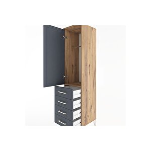 Hyperion Dolap Tek Raflı 4 Çekmeceli Tek Askılı 44x44x182 Çam-antrasit