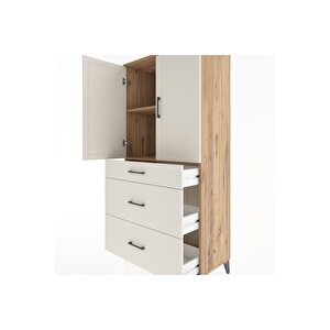 Hyperion Dolap 2 Raflı 3 Çekmeceli 2 Kapaklı 88x44x182 Çam-aytaşı