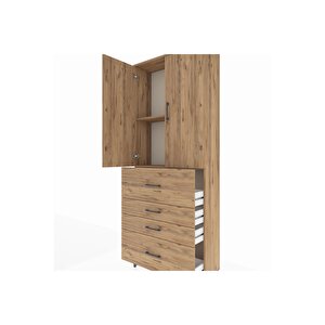 Arges Dolap 2 Raflı 4 Çekmeceli 2 Kapaklı 88x30x221 Çam-çam