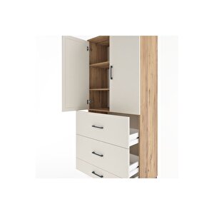 Hyperion Dolap 3 Raflı 3 Çekmeceli 2 Kapaklı 88x44x195 Çam-aytaşı