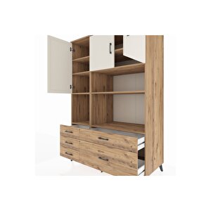Kronos Dolap 8 Raflı 5 Çekmeceli 3 Kapaklı 132x59x195 Çam-aytaşı/çam