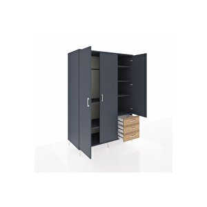 Kronos Dolap 6 Raflı 3 Çekmeceli Tek Askılı 132x59x195 Antrasit-antrasit/çam