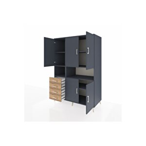 Kronos Dolap 7 Raflı 4 Çekmeceli 5 Kapaklı 132x59x195 Antrasit-antrasit/çam