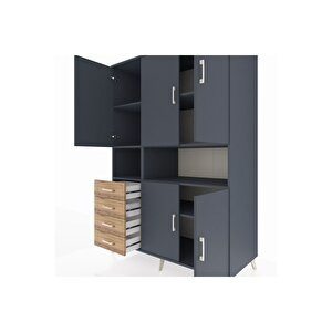 Kronos Dolap 7 Raflı 4 Çekmeceli 5 Kapaklı 132x59x195 Antrasit-antrasit/çam