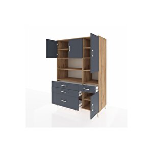 Kronos Dolap 9 Raflı 4 Çekmeceli 4 Kapaklı 132x59x195 Çam-antrasit/antrasit