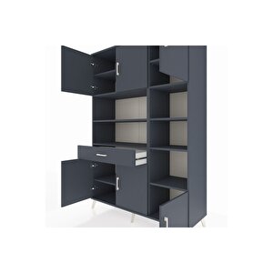 Hyperion Gardrop 10 Raflı Tek Çekmeceli 6 Kapaklı 132x44x195 Antrasit-antrasit