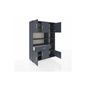 Hyperion Gardrop 10 Raflı Tek Çekmeceli 6 Kapaklı 132x44x195 Antrasit-antrasit