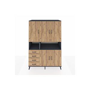 Kronos Dolap 7 Raflı 4 Çekmeceli 5 Kapaklı 132x59x195 Antrasit-çam/çam