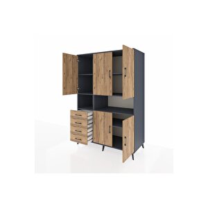 Kronos Dolap 7 Raflı 4 Çekmeceli 5 Kapaklı 132x59x195 Antrasit-çam/çam