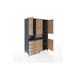 Kronos Dolap 7 Raflı 4 Çekmeceli 5 Kapaklı 132x59x195 Antrasit-çam/çam