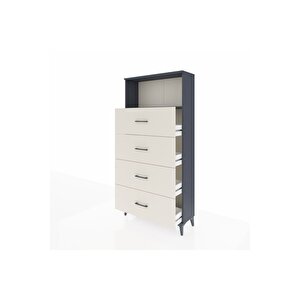 Arges Dolap 2 Raflı 4 Çekmeceli 88x30x182 Antrasit-aytaşı