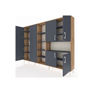 Arges Dolap 13 Raflı 6 Kapaklı 220x30x163 Çam-antrasit