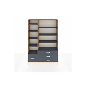 Arges Gardrop 9 Raflı 4 Çekmeceli  132x30x195 Çam-antrasit