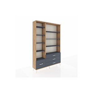 Arges Gardrop 9 Raflı 4 Çekmeceli  132x30x195 Çam-antrasit