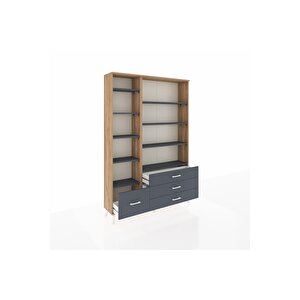 Arges Gardrop 9 Raflı 4 Çekmeceli  132x30x195 Çam-antrasit