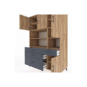 Kronos Dolap 9 Raflı 4 Çekmeceli 4 Kapaklı 132x59x195 Çam-çam/antrasit