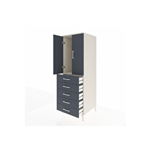 Kronos Dolap Tek Raflı 5 Çekmeceli Tek Askılı 60x59x182 Aytaşı-antrasit