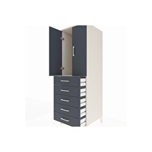 Kronos Dolap Tek Raflı 5 Çekmeceli Tek Askılı 60x59x182 Aytaşı-antrasit