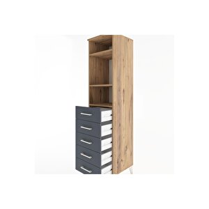 Hyperion Dolap 3 Raflı 5 Çekmeceli 44x44x182 Çam-antrasit