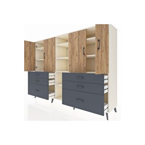 Hyperion Dolap 10 Raflı 6 Çekmeceli 4 Kapaklı 220x44x163 Aytaşı-çam/antrasit