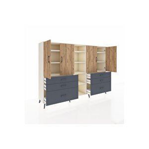 Hyperion Dolap 10 Raflı 6 Çekmeceli 4 Kapaklı 220x44x163 Aytaşı-çam/antrasit