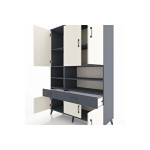 Hyperion Dolap 8 Raflı 2 Çekmeceli 6 Kapaklı 132x44x195 Antrasit-aytaşı/antrasit
