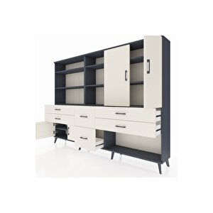 Arges Dolap 10 Raflı 6 Çekmeceli 4 Kapaklı 220x30x163 Antrasit-aytaşı