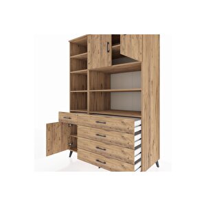 Kronos Dolap 9 Raflı 5 Çekmeceli 3 Kapaklı 132x59x195 Çam-çam/çam