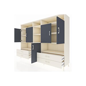 Hyperion Dolap 12 Raflı 4 Çekmeceli 5 Kapaklı 220x44x163 Aytaşı-antrasit/aytaşı