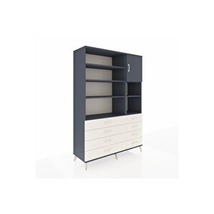 Hyperion Dolap 8 Raflı 8 Çekmeceli Tek Kapaklı  132x44x195 Antrasit-antrasit/aytaşı