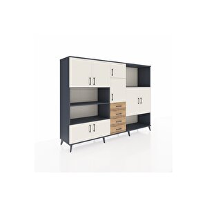 Hyperion Dolap 10 Raflı 4 Çekmeceli 8 Kapaklı 220x44x163 Antrasit-aytaşı/çam