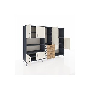 Hyperion Dolap 10 Raflı 4 Çekmeceli 8 Kapaklı 220x44x163 Antrasit-aytaşı/çam