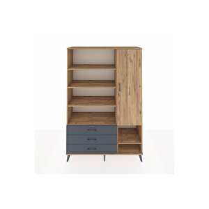 Hyperion Dolap 9 Raflı 3 Çekmeceli Tek Kapaklı  132x44x195 Çam-çam/antrasit