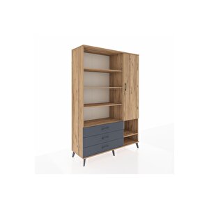 Hyperion Dolap 9 Raflı 3 Çekmeceli Tek Kapaklı  132x44x195 Çam-çam/antrasit