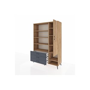 Hyperion Dolap 9 Raflı 3 Çekmeceli Tek Kapaklı  132x44x195 Çam-çam/antrasit