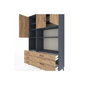 Hyperion Gardrop 8 Raflı 5 Çekmeceli 3 Kapaklı 132x44x195 Antrasit-çam