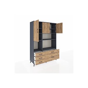 Hyperion Gardrop 8 Raflı 5 Çekmeceli 3 Kapaklı 132x44x195 Antrasit-çam