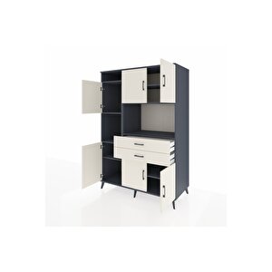 Kronos Dolap 8 Raflı 2 Çekmeceli 6 Kapaklı 132x59x195 Antrasit-aytaşı/aytaşı