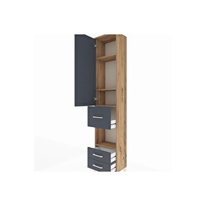 Arges Dolap 4 Raflı 3 Çekmeceli Tek Kapaklı 44x30x221 Çam-antrasit