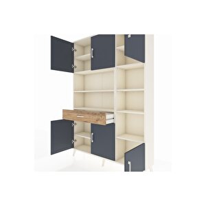 Arges Dolap 10 Raflı Tek Çekmeceli 6 Kapaklı 132x30x195 Aytaşı-antrasit/çam