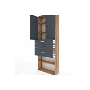 Arges Dolap 4 Raflı 3 Çekmeceli 2 Kapaklı 88x30x243 Çam-antrasit