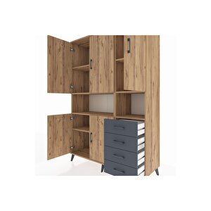 Hyperion Dolap 7 Raflı 4 Çekmeceli 5 Kapaklı 132x44x195 Çam-çam/antrasit