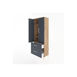 Arges Dolap 3 Raflı 2 Çekmeceli 2 Kapaklı 60x30x163 Çam-antrasit