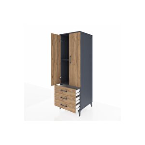 Kronos Dolap 2 Raflı 3 Çekmeceli 2 Kapaklı 60x59x182 Antrasit-çam