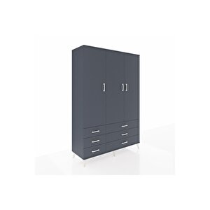 Hyperion Gardrop 5 Raflı 6 Çekmeceli Tek Askılı 132x44x195 Antrasit-antrasit