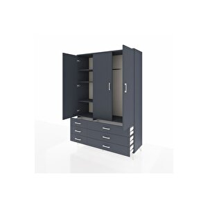 Hyperion Gardrop 5 Raflı 6 Çekmeceli Tek Askılı 132x44x195 Antrasit-antrasit